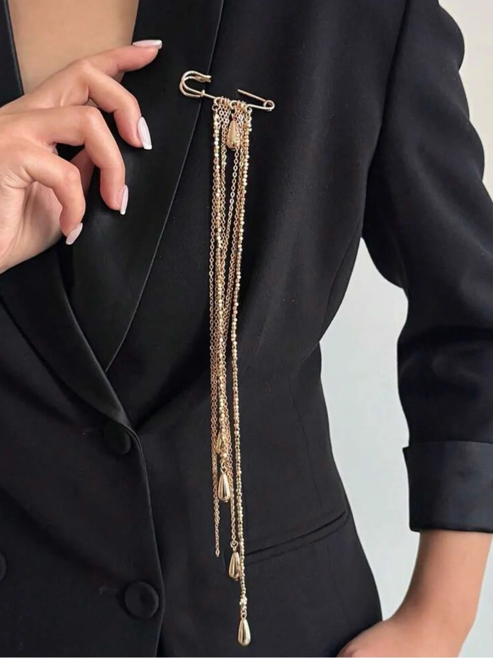 Gold -Chain Safety Pin Brooch pendant
